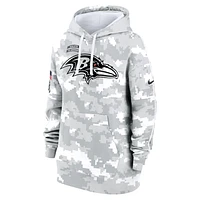 Women's Nike Arctic Camo Baltimore Ravens 2024 Salute To Service Club Fleece Oversized Pullover Hoodie