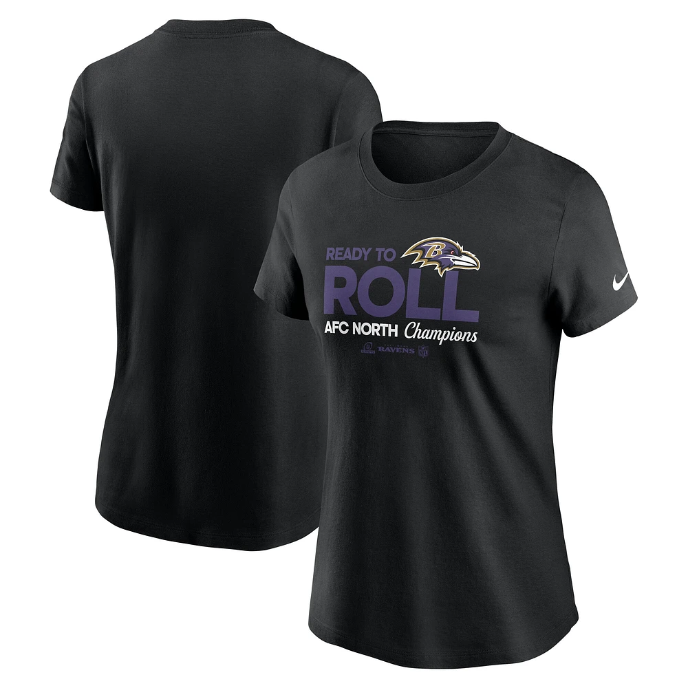 T-shirt Nike noir pour femme Baltimore Ravens 2024 AFC North Division Champions Locker Room Trophy Collection