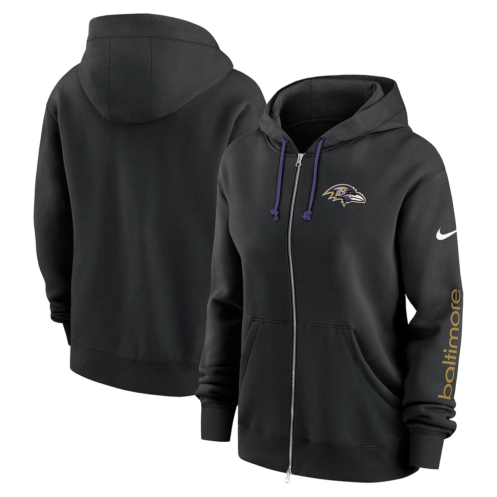 Women's Nike Black Baltimore Ravens Phoenix Hoodie Full-Zip Sweatshirt