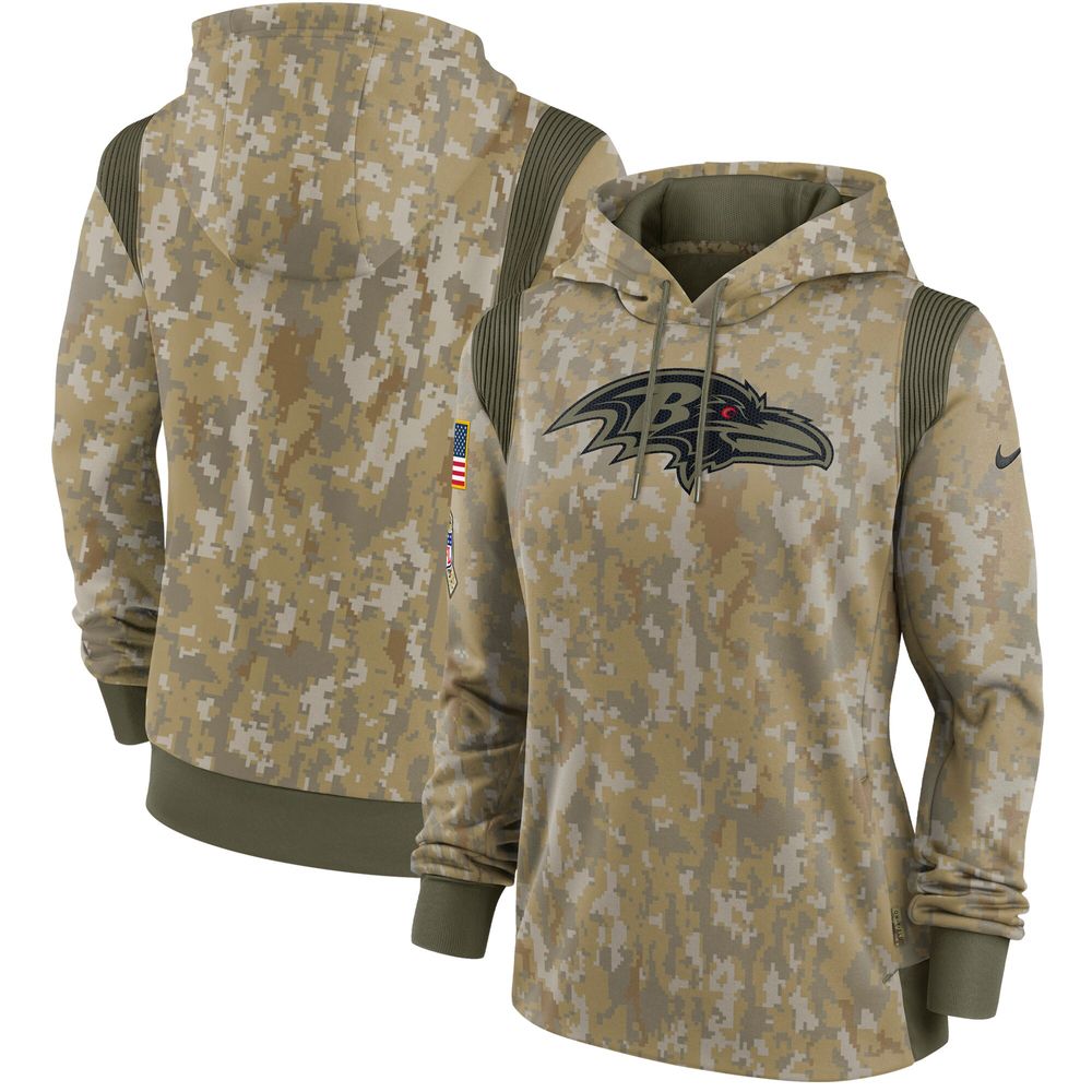 Women's Nike Camo Baltimore Ravens 2021 Salute To Service - Therma Performance Pullover Hoodie