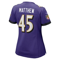 Maillot de match Nike Christian Matthew violet pour femme des Baltimore Ravens