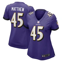 Maillot de match Nike Christian Matthew violet pour femme des Baltimore Ravens