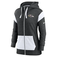 Sweat à capuche léger entièrement zippé pour femme Nike Baltimore Ravens Monaco noir chiné/blanc