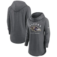 Women's Nike Heather Charcoal Baltimore Ravens Raglan Funnel Neck Pullover Hoodie