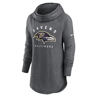 Women's Nike Heather Charcoal Baltimore Ravens Raglan Funnel Neck Pullover Hoodie