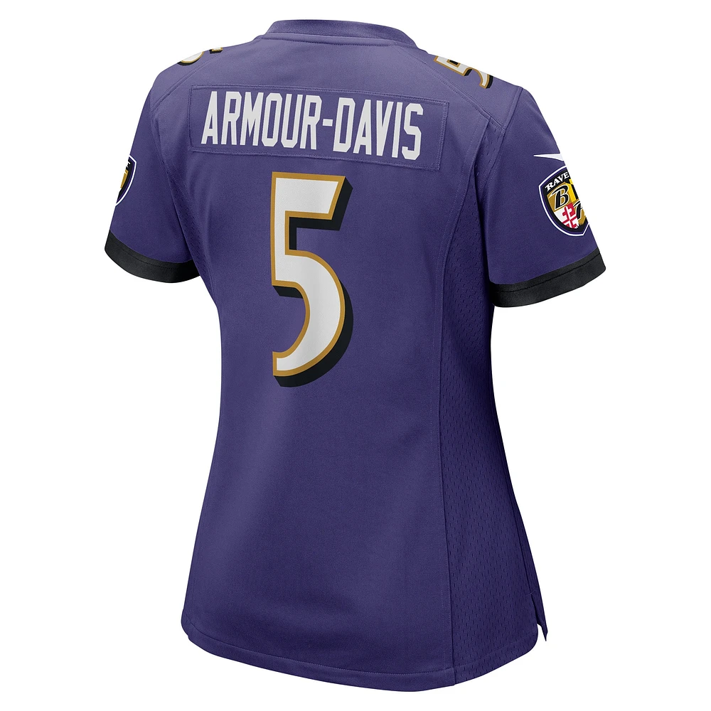 Maillot de joueur jeu Nike Jalyn Armour-Davis violet Baltimore Ravens pour femme