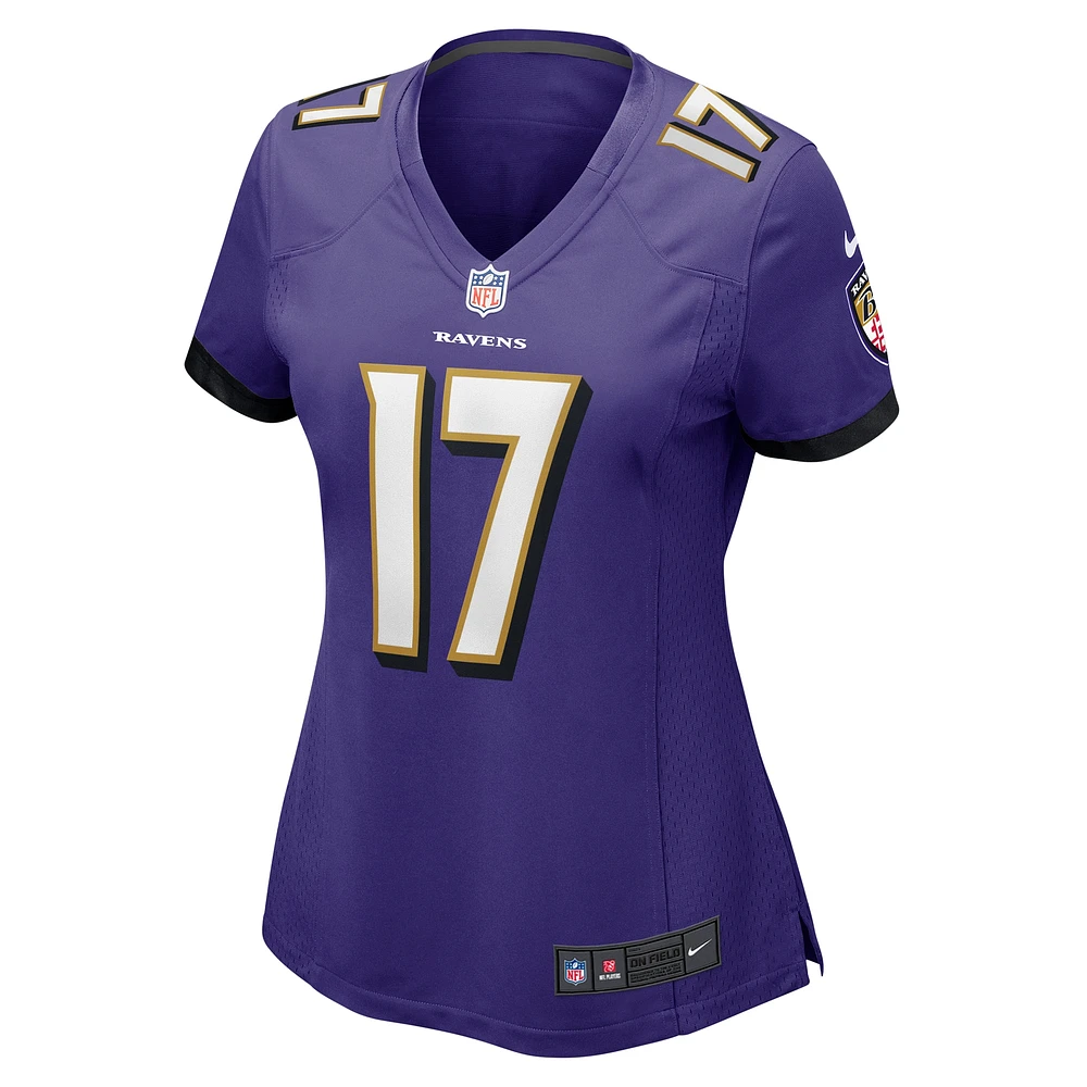 Maillot de match Nike Josh Johnson violet des Baltimore Ravens pour femme