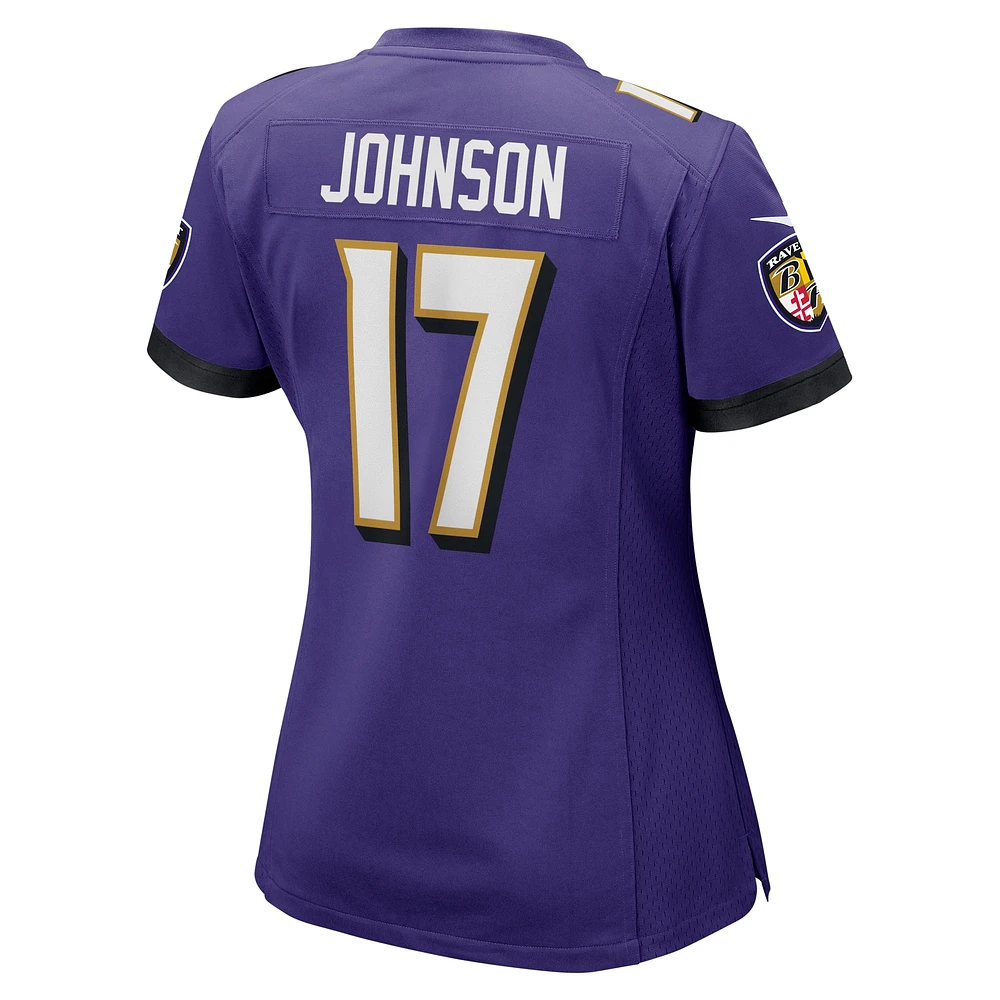 Maillot de match Nike Josh Johnson violet des Baltimore Ravens pour femme