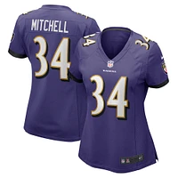 Maillot de match Nike Keaton Mitchell violet Baltimore Ravens pour femme