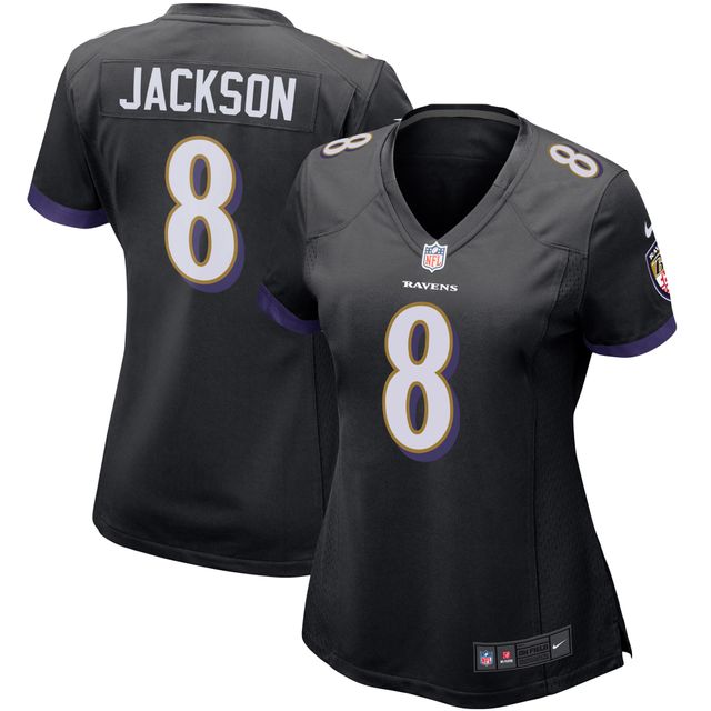 Maillot de match Nike Lamar Jackson noir Baltimore Ravens pour femme