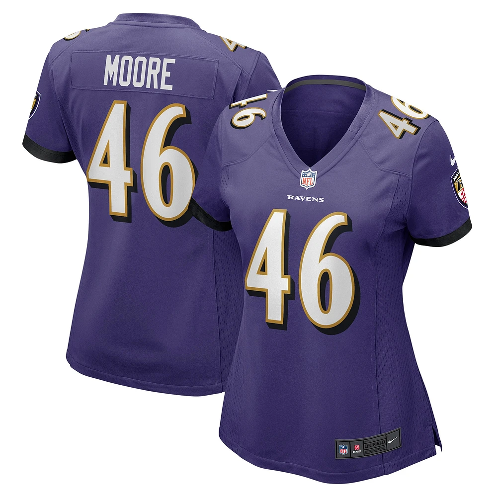 Maillot de joueur match Nike Nick Moore violet Baltimore Ravens pour femme