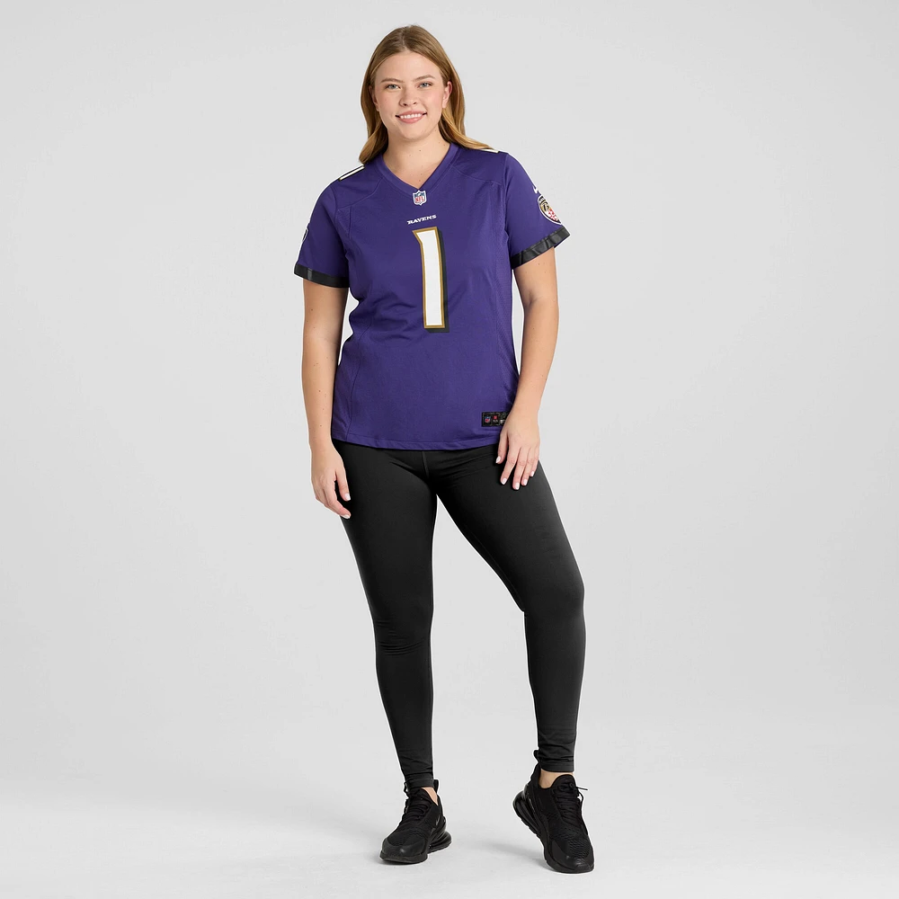 Maillot de match Nike numéro 1 maman violet Baltimore Ravens pour femme