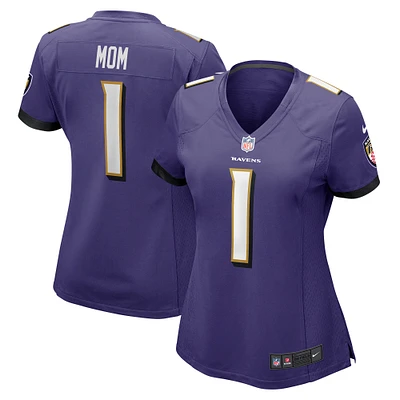 Maillot de match Nike numéro 1 maman violet Baltimore Ravens pour femme