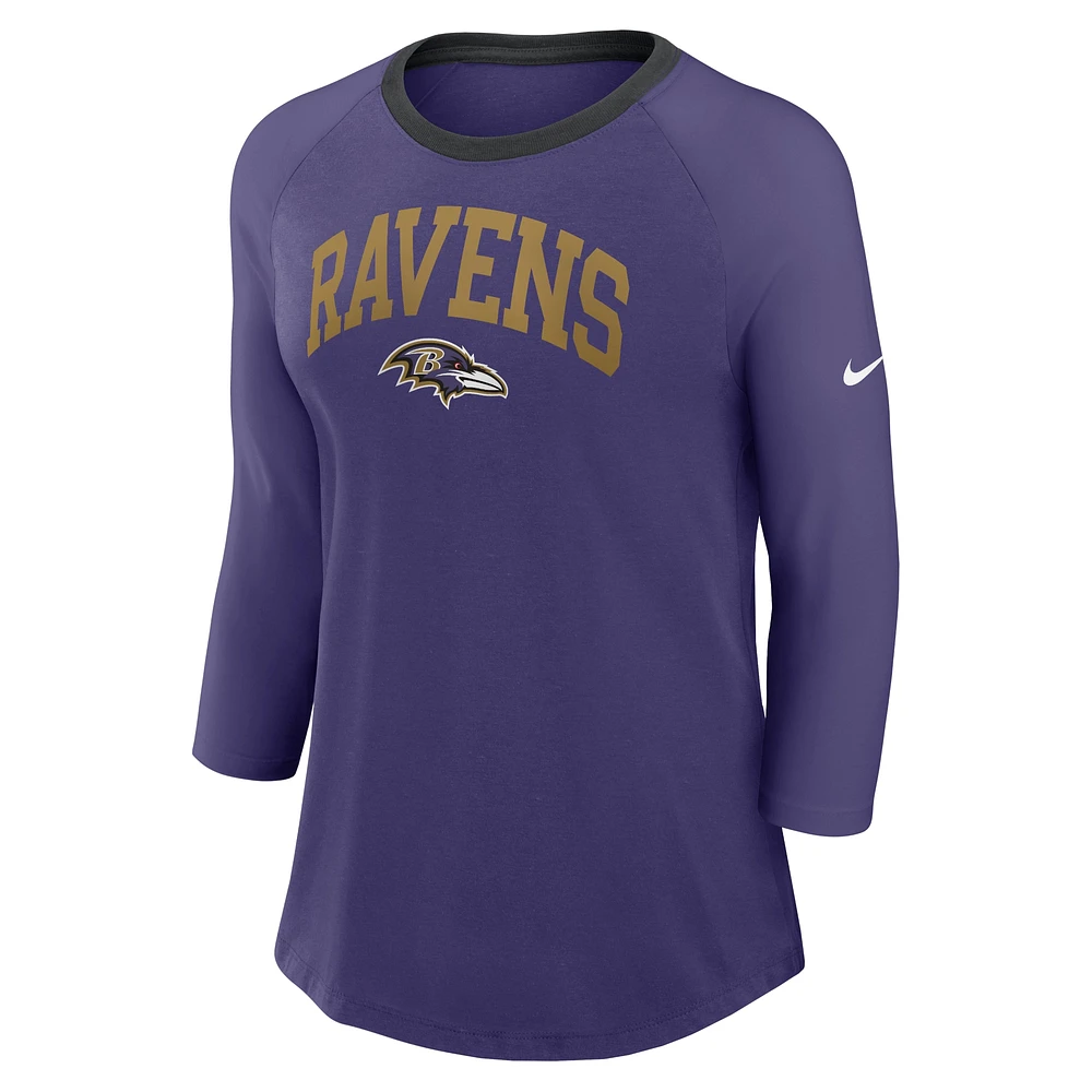 Women's Nike Purple Baltimore Ravens Raglan 3/4 Sleeve T-Shirt