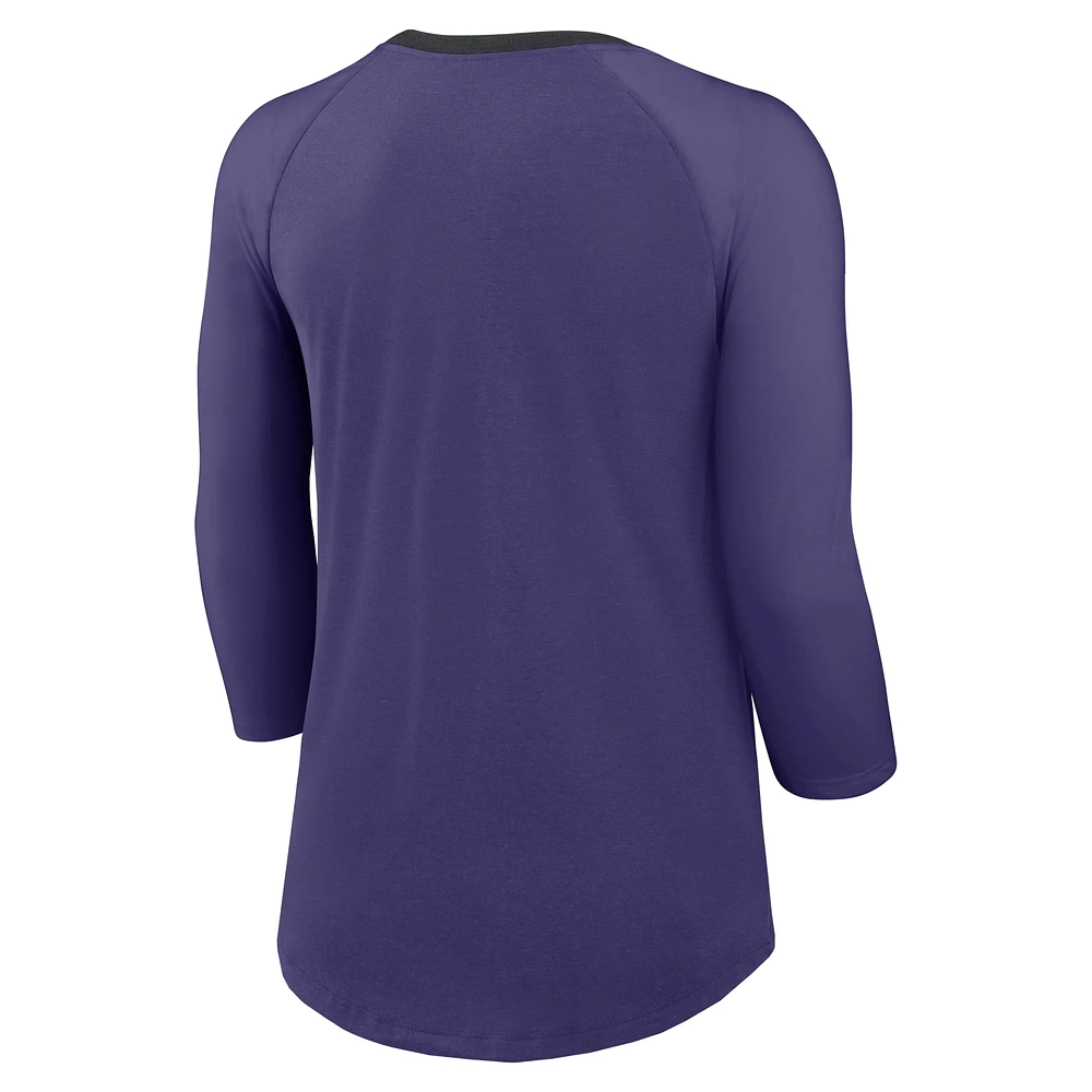 Women's Nike Purple Baltimore Ravens Raglan 3/4 Sleeve T-Shirt