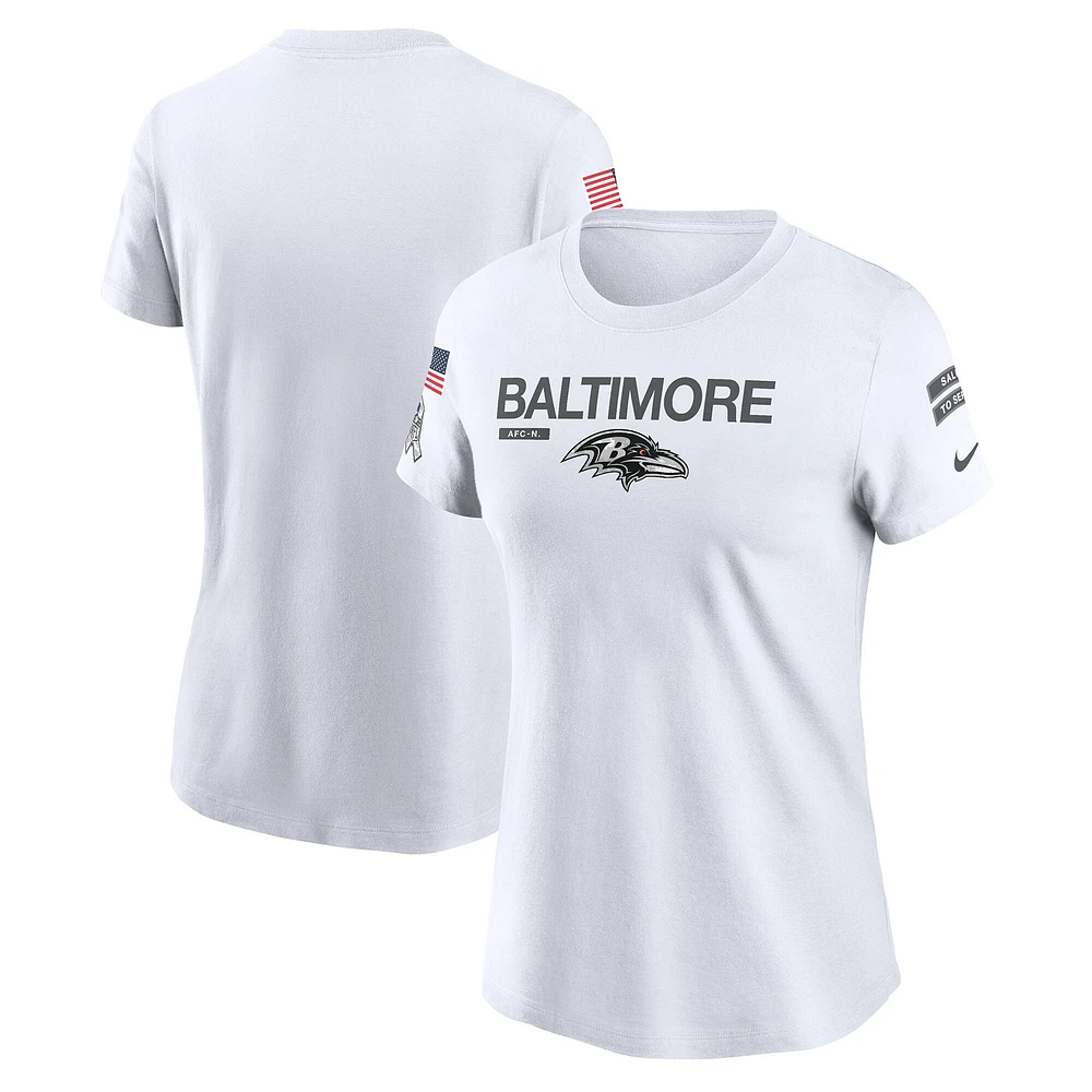 T-shirt Nike blanc Baltimore Ravens 2024 Salute To Service Legend Performance pour femme