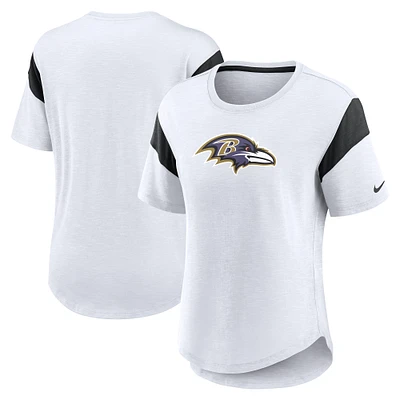 Haut Nike blanc à manches longues Baltimore Ravens Fashion Slub pour femme