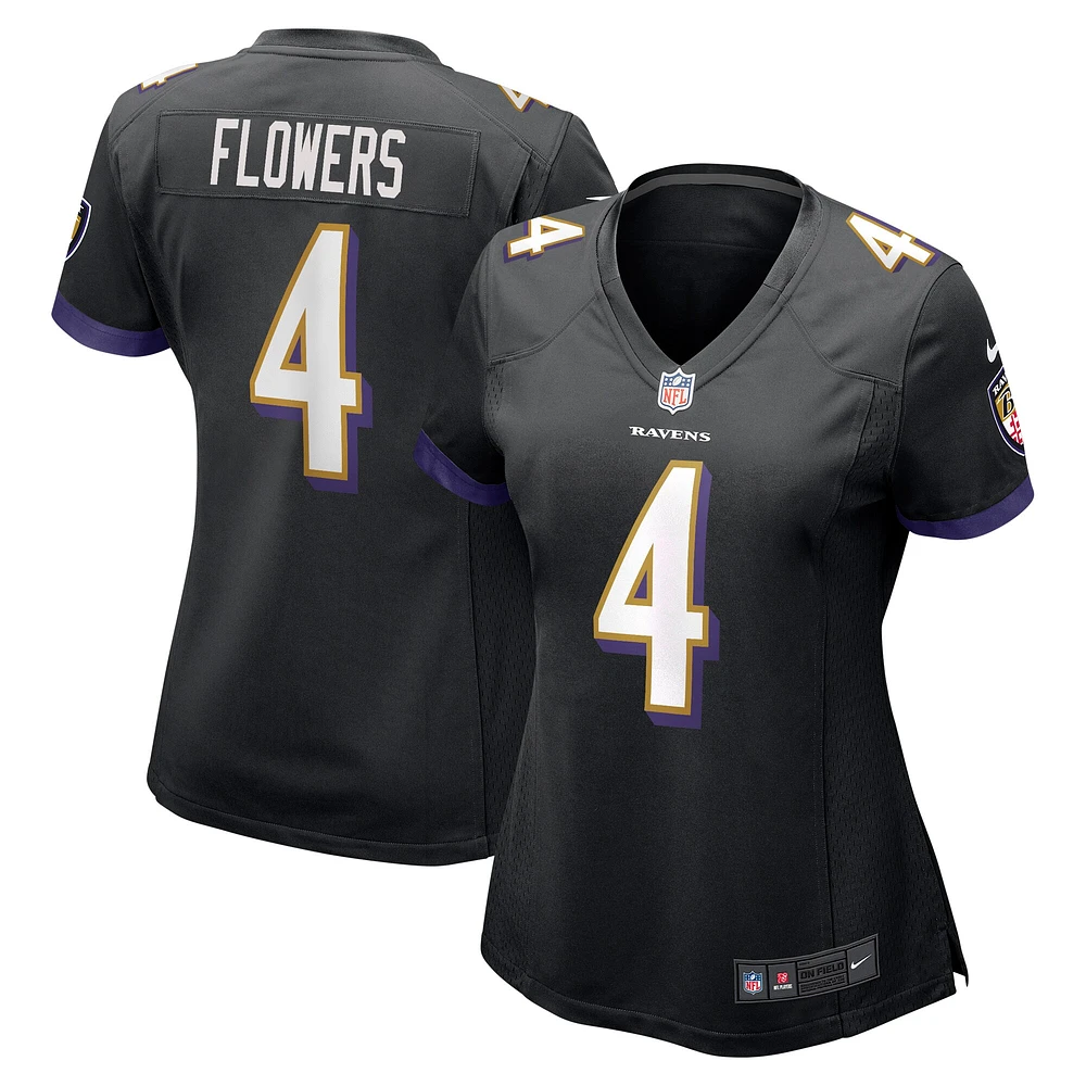 Maillot de match d'équipe Baltimore Ravens Nike Zay Flowers noir pour femme