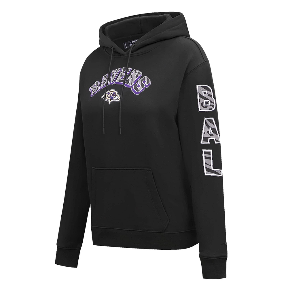 Women's Pro Standard Black Baltimore Ravens Animal Print Fleece Pullover Hoodie