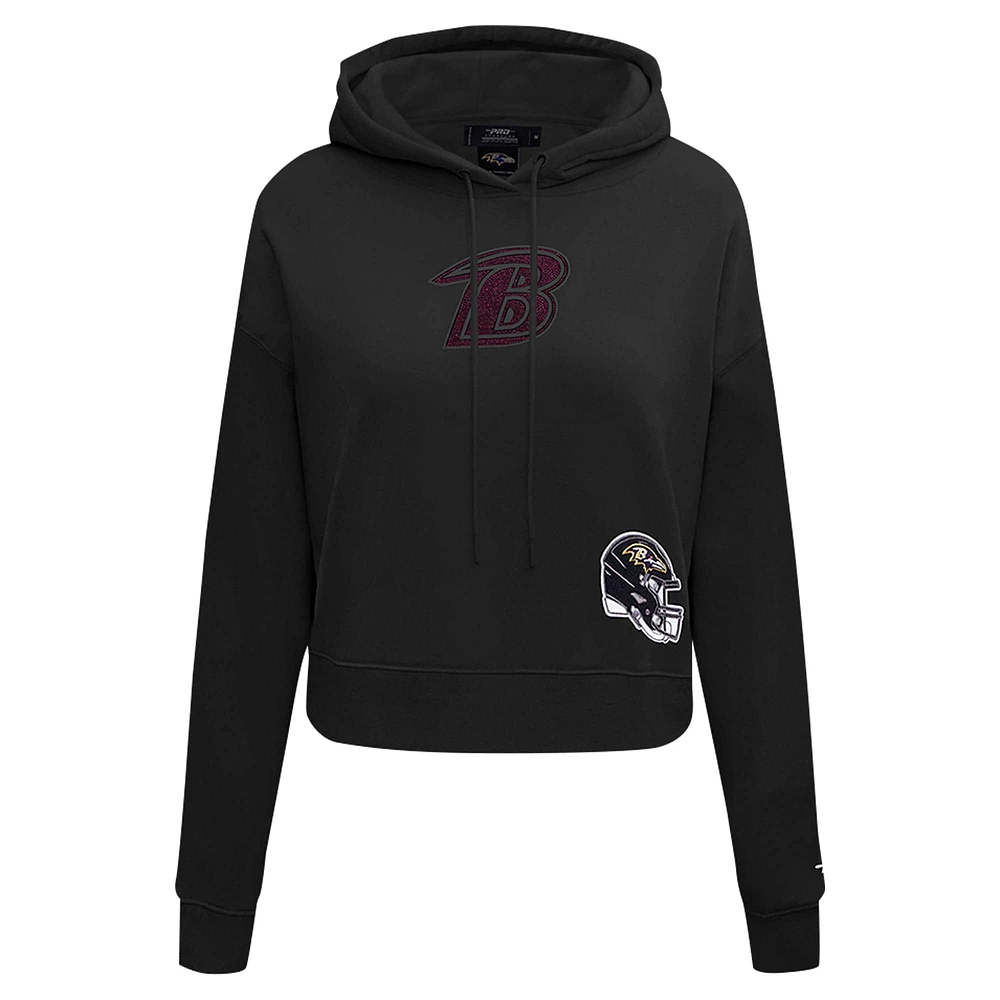 Women's Pro Standard Black Baltimore Ravens Jeweled Cropped Pullover Hoodie