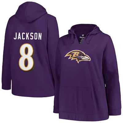 Profil pour femme Lamar Jackson Violet Baltimore Ravens Taille plus Nom et numéro du joueur Pull à capuche