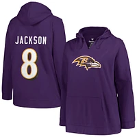 Profil pour femme Lamar Jackson Violet Baltimore Ravens Taille plus Nom et numéro du joueur Pull à capuche