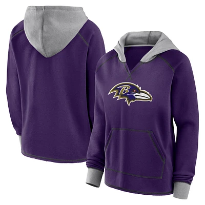 Women's Purple Baltimore Ravens Boom Fleece Pullover V-Neck Hoodie