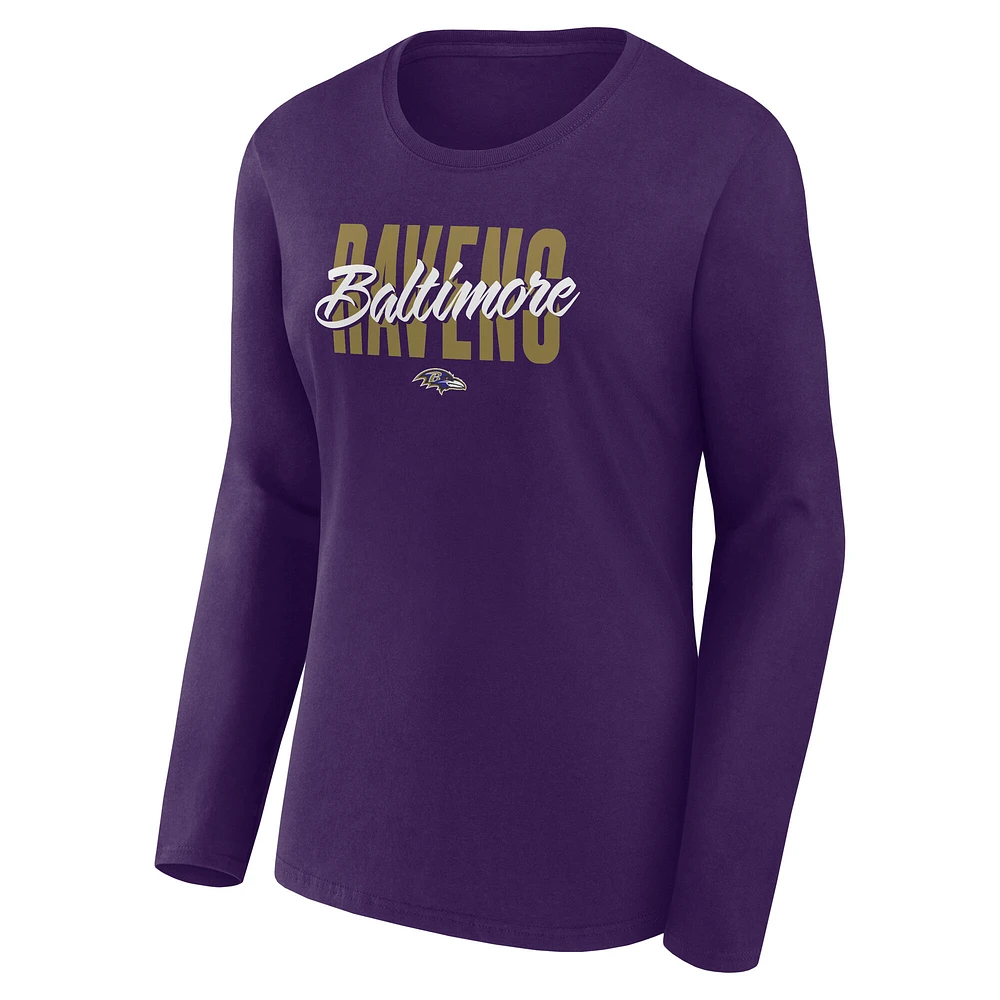 T-shirt violet à manches longues pour femme Baltimore Ravens Grip