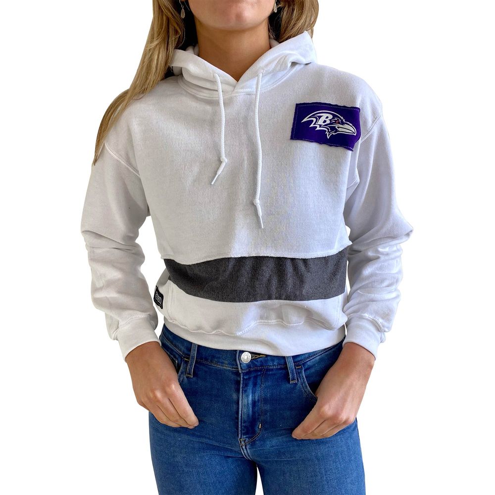 Women's Refried Apparel White Baltimore Ravens Sustainable Crop Dolman Pullover Hoodie