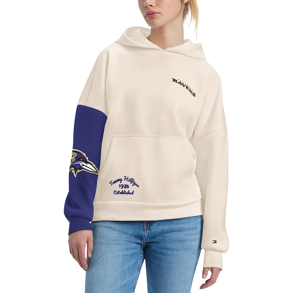 Sweat à capuche Tommy Hilfiger crème/violet Baltimore Ravens Harriet pour femmes