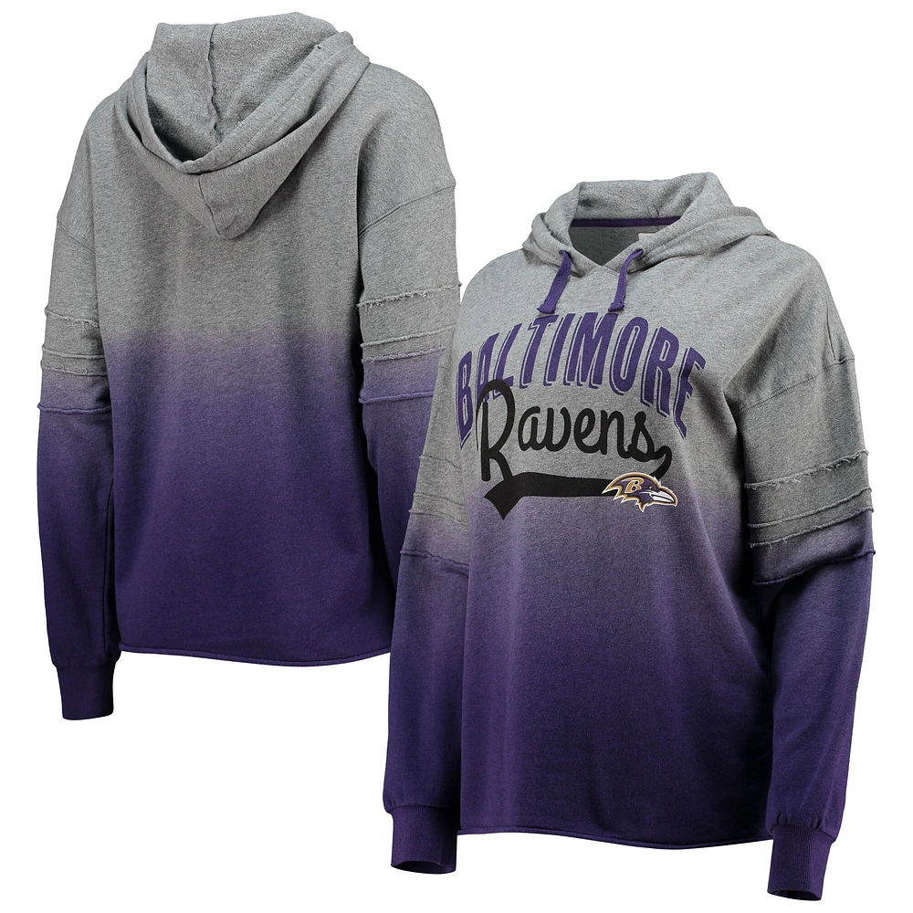 Women's Touch Heathered Gray/Purple Baltimore Ravens Superstar Dip-Dye Pullover Hoodie