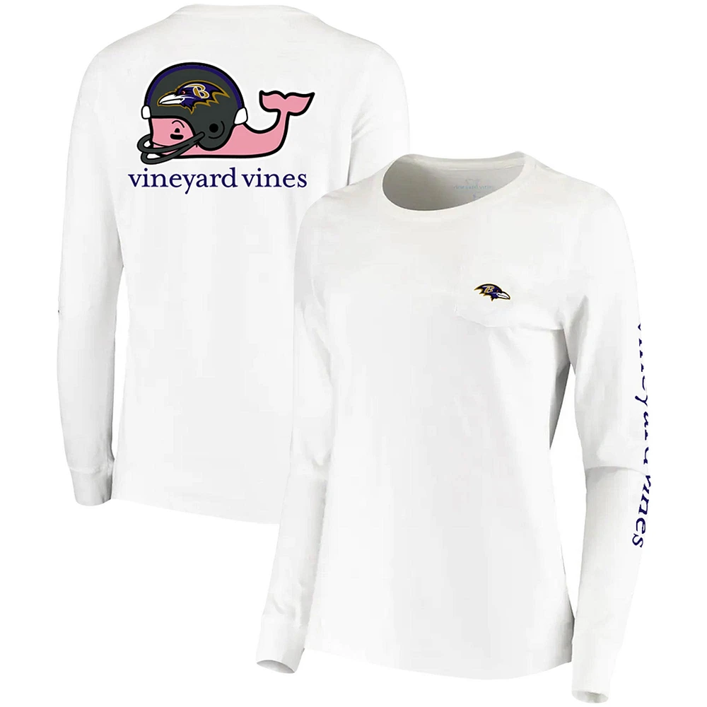 T-shirt blanc à manches longues avec casque Vineyard Vines pour femmes des Ravens de Baltimore