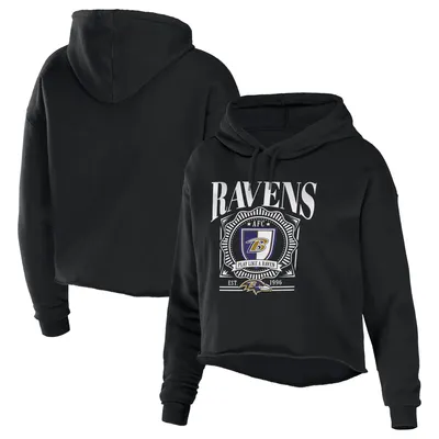 Women's Wear by Erin Andrews Black Pittsburgh Steelers Modest Cropped Pullover Hoodie