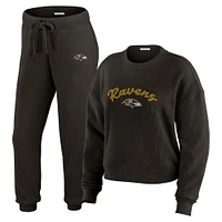 Ensemble de détente pour femme WEAR by Erin Andrews composé d'un t-shirt à manches longues et pantalon en tricot tri-blend des Baltimore Ravens couleur crème