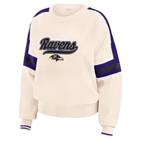 Women's WEAR by Erin Andrews  Cream Baltimore Ravens Stripe Pullover Sweater