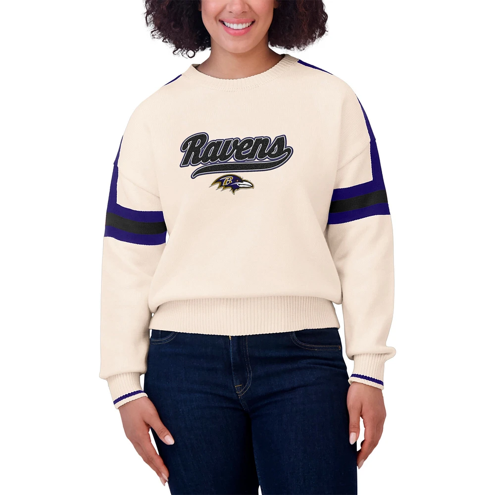 Women's WEAR by Erin Andrews  Cream Baltimore Ravens Stripe Pullover Sweater