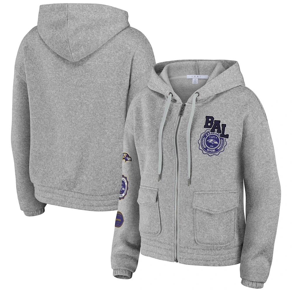 Women's WEAR by Erin Andrews Heather Gray Baltimore Ravens Full-Zip Hoodie