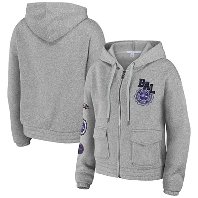 Sweat à capuche zippé pour femme WEAR by Erin Andrews Heather Grey Baltimore Ravens