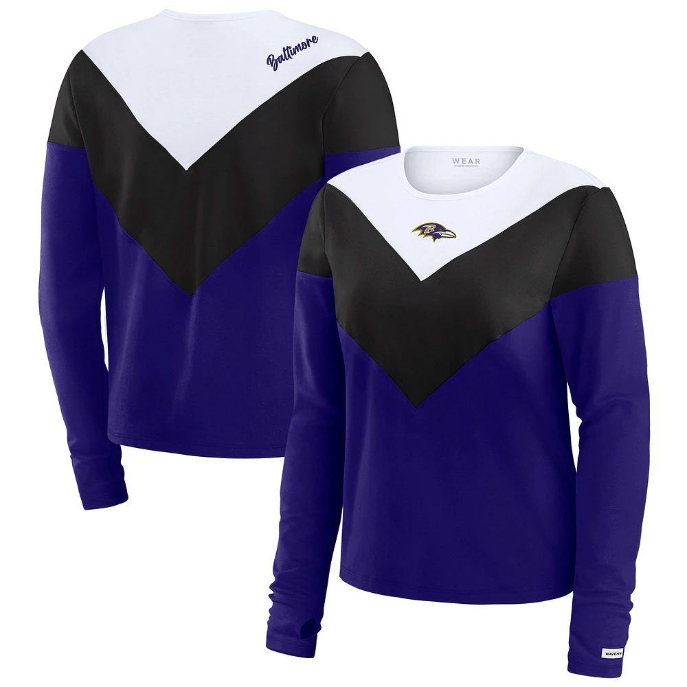 T-shirt à manches longues chevrons violet/noir Baltimore Ravens pour femme WEAR by Erin Andrews