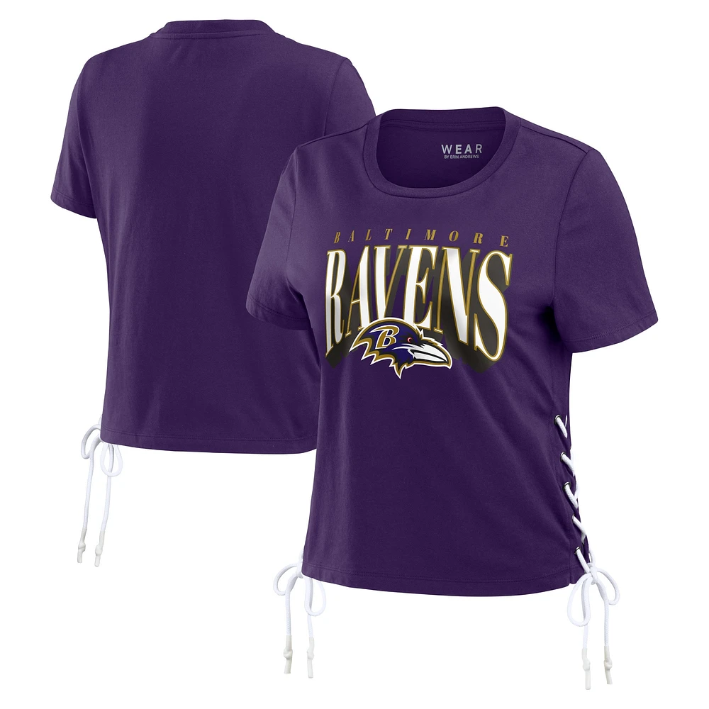 Women's WEAR by Erin Andrews Purple Baltimore Ravens Lace Up Side Modest Cropped T-Shirt