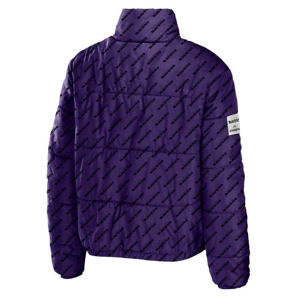 Women's WEAR by Erin Andrews Purple Baltimore Ravens Puffer Full-Zip Cropped Jacket