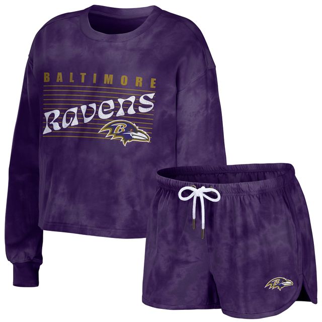 Ensemble de détente pour femme WEAR by Erin Andrews avec sweat-shirt court et short tie-dye violet Baltimore Ravens