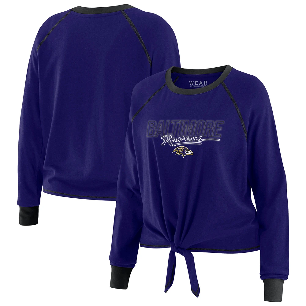 T-shirt à manches longues violet nouer sur le devant pour femme WEAR by Erin Andrews des Baltimore Ravens