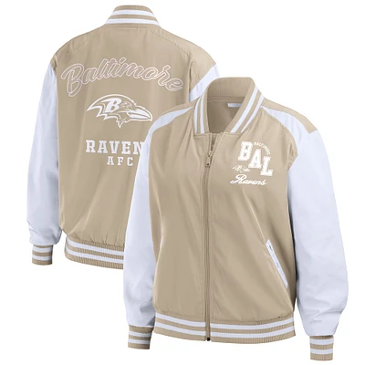 Women's WEAR by Erin Andrews Tan Baltimore Ravens Tonal Full-Zip Bomber Jacket