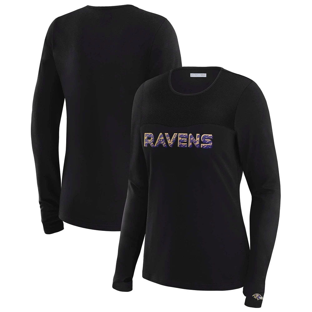 T-shirt à manches longues et empiècement en maille noire Baltimore Ravens WEAR by Erin Andrews x Gracie Hunt pour femme