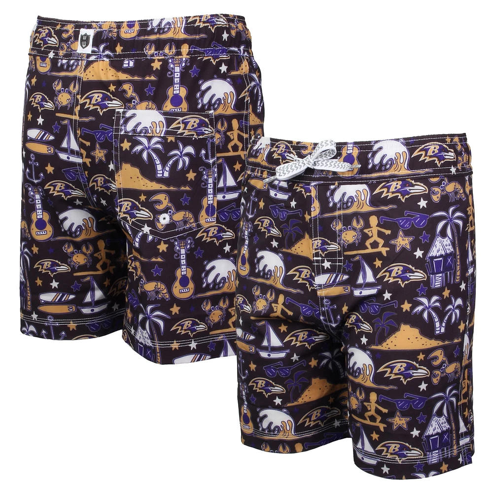 Youth Wes & Willy  Black Baltimore Ravens Luau Swim Trunks