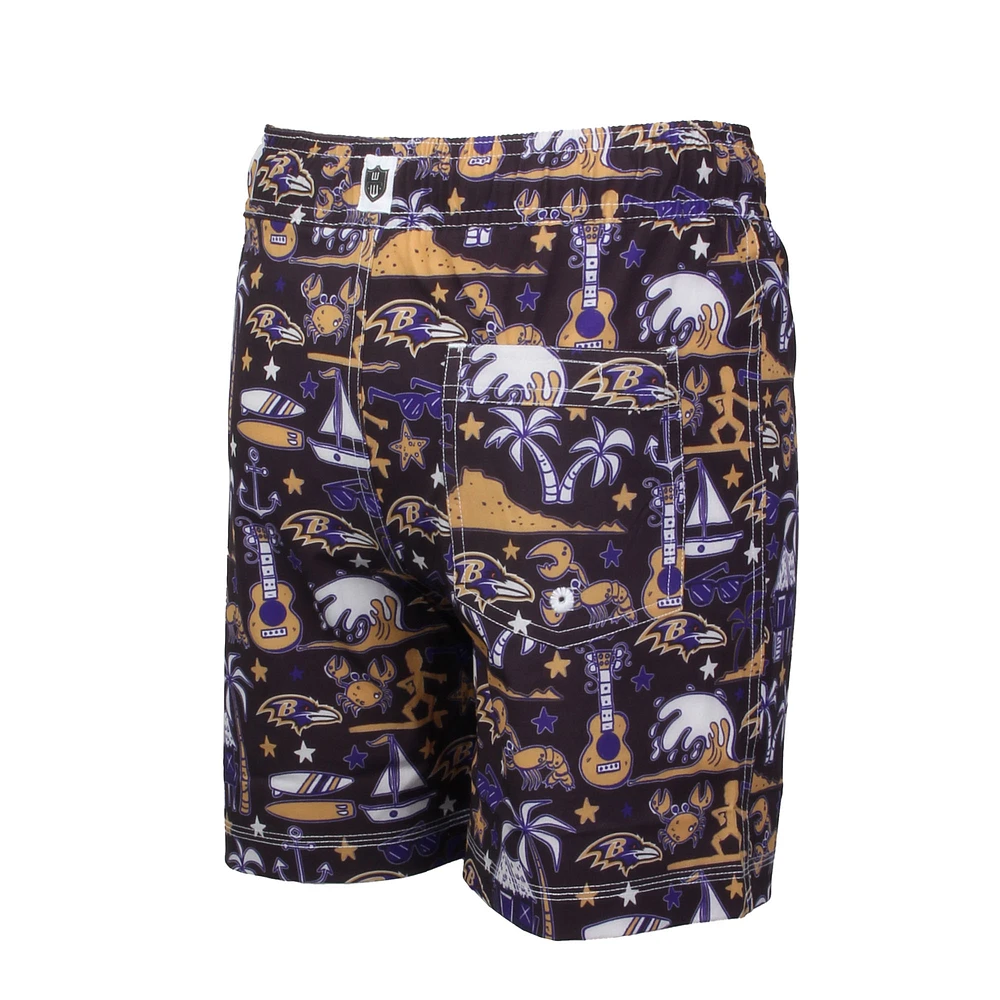 Youth Wes & Willy  Black Baltimore Ravens Luau Swim Trunks