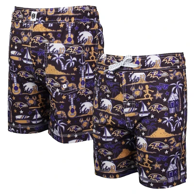 Youth Wes & Willy  Black Baltimore Ravens Luau Swim Trunks