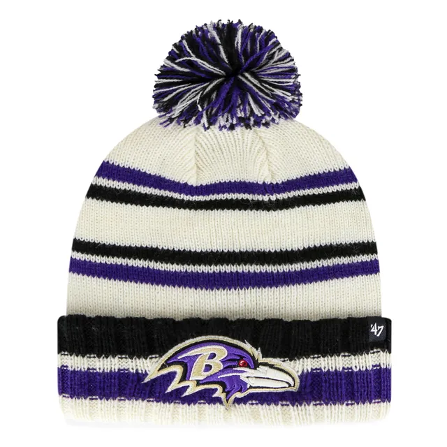 Men's Baltimore Ravens '47 Black/Purple Bering Cuffed Knit Hat with Pom