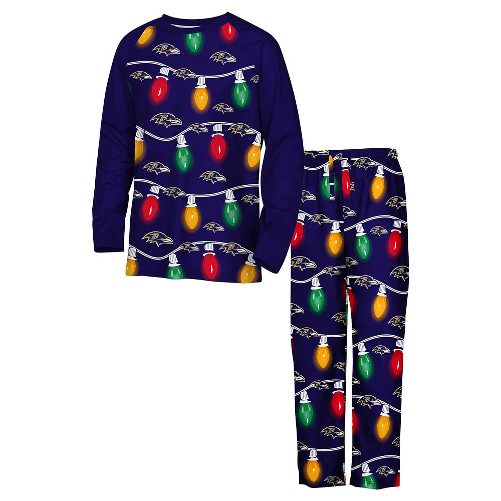 Youth Baltimore Ravens Two-Piece Garland Holiday Long Sleeve Pajama Set